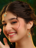 Ruby Raang Traditional Green Drop Maang Tikka And Earrings | Grocsy