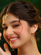 Ruby Raang Traditional Green Drop Maang Tikka And Earrings | Grocsy
