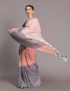 Suta Peach-Coloured Grey Tie Dye Pure Cotton Saree | Grocsy