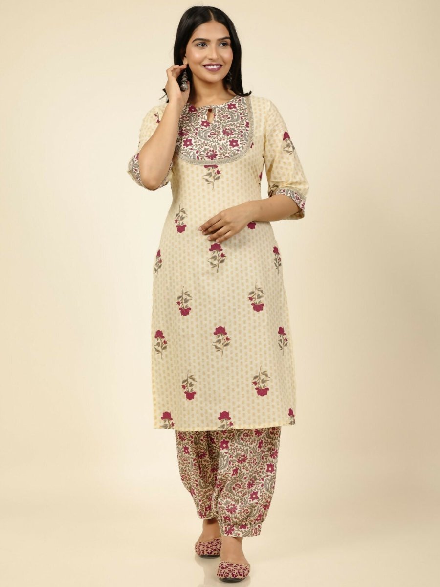 Aramya Yellow Soft Cotton Floral Straight Kurta for Women | Grocsy