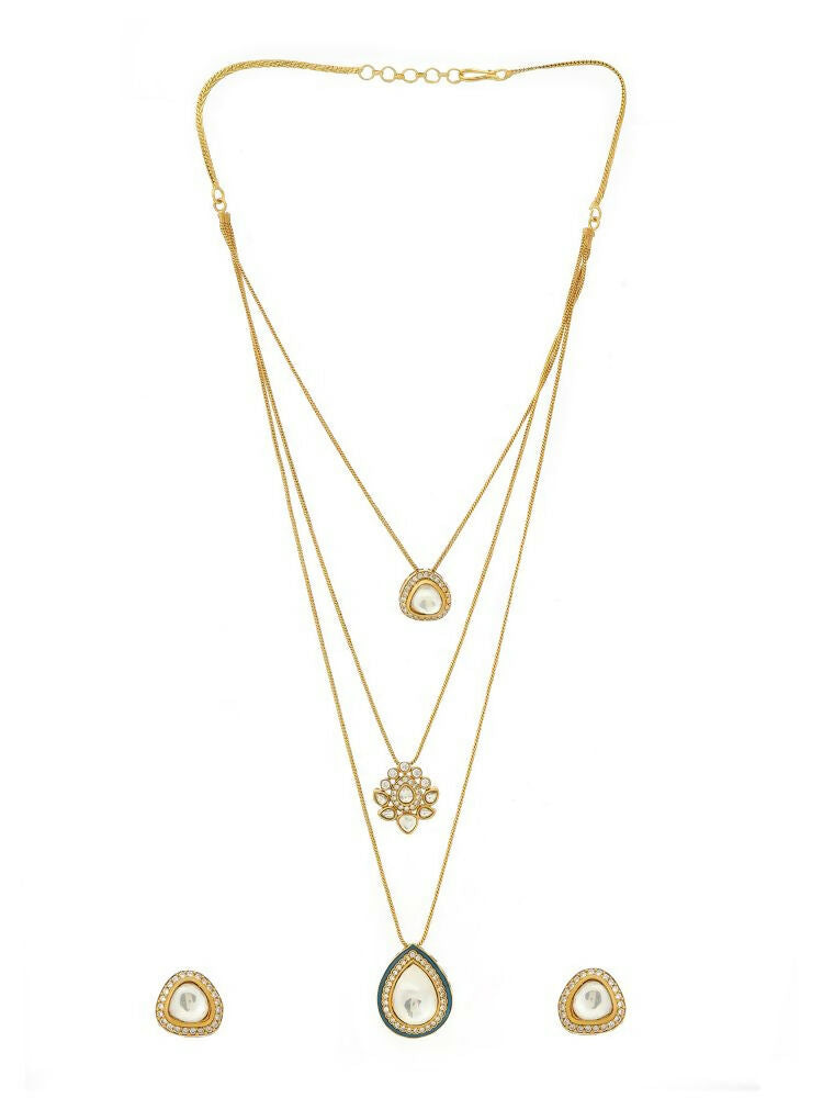 Kundan Antique Finish Earrings and Dew drop Necklace set - Ruby Raang | Grocsy