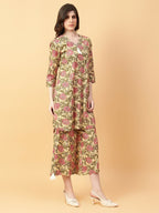 Joban Fashion Beige Cotton Printed & Hand Work Co-ord Set | Grocsy
