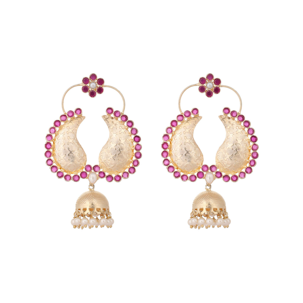 Nuyug 22K Gold Plated Pink Paisley Bloom Earrings | Grocsy
