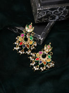 Ruby Raang Gold Polished Multi-Color Navratan Kundan Earrings | Grocsy
