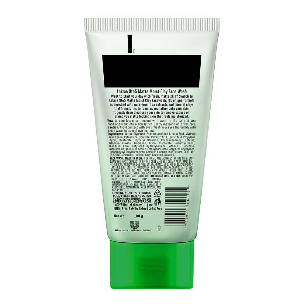 Lakme 9to5 Matte Moist Clay Facewash With Green Tea | Grocsy