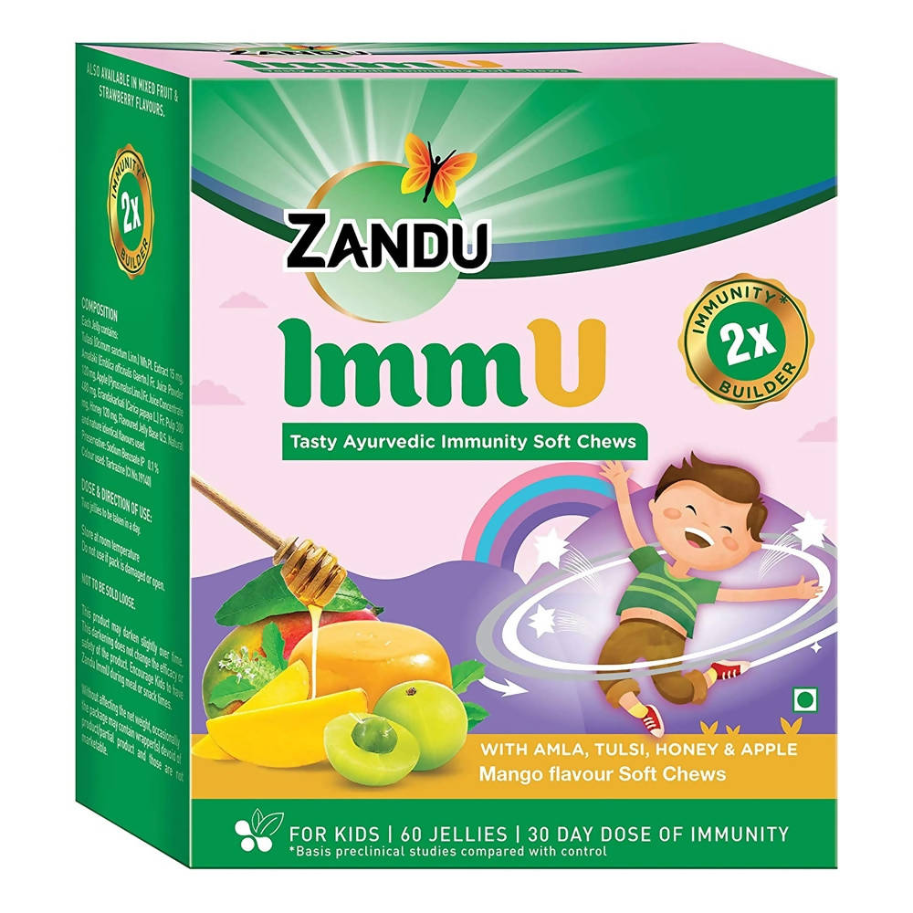 Zandu ImmU Tasty Ayurvedic Soft Chews For Kids Mango Flavour | Grocsy