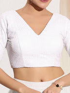 Joban Fashion White Shifli Padded Blouse With V Neck Elbow Sleeves | Grocsy