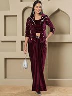 Joban Fashion Women Wine Velvet Hand Embellishment Stitched Dress | Grocsy