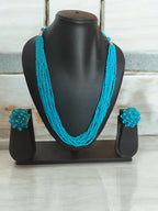 Inhanns Bloom Handmade Beaded Necklace With Earrings - 12 Layers - Skey Blue Necklace Set | Grocsy