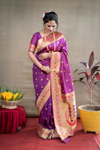 Jyoti Fashion Women's Purple Paithani Silk Zari Woven Saree with Blouse | Grocsy