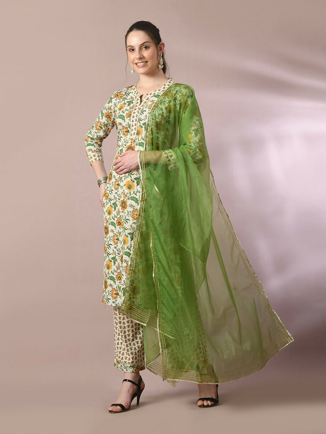 Myshka Women's Multi Printed Cotton Straight Party Kurta Set With Dupatta | Grocsy