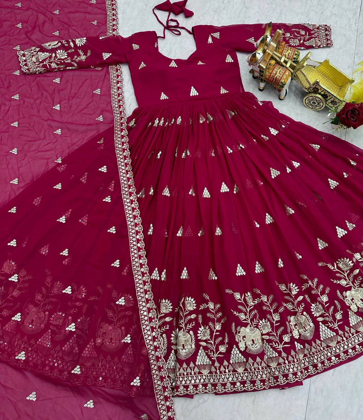 Teeya Creation Womens Casual Party Wear Heavy 7mm Sequence Embroidery Work Pink Gown Set | Grocsy