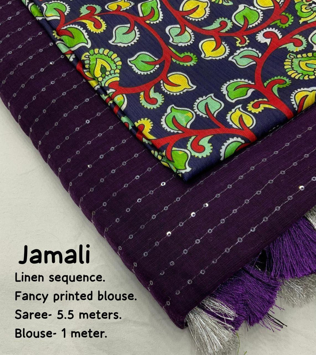 Purple Linen Sequence Saree with Unstitched Blouse - Hiral Fashion | Grocsy