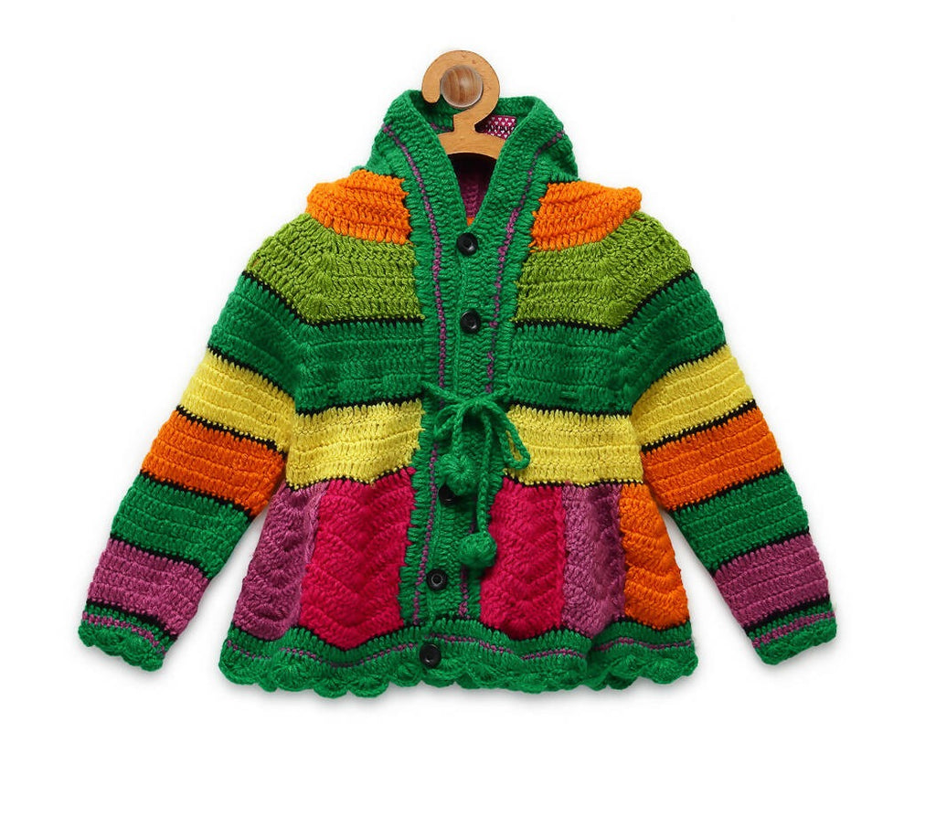 ChutPut Hand knitted Rainbow Hooded Sweater For Baby Boys - Multi | Grocsy
