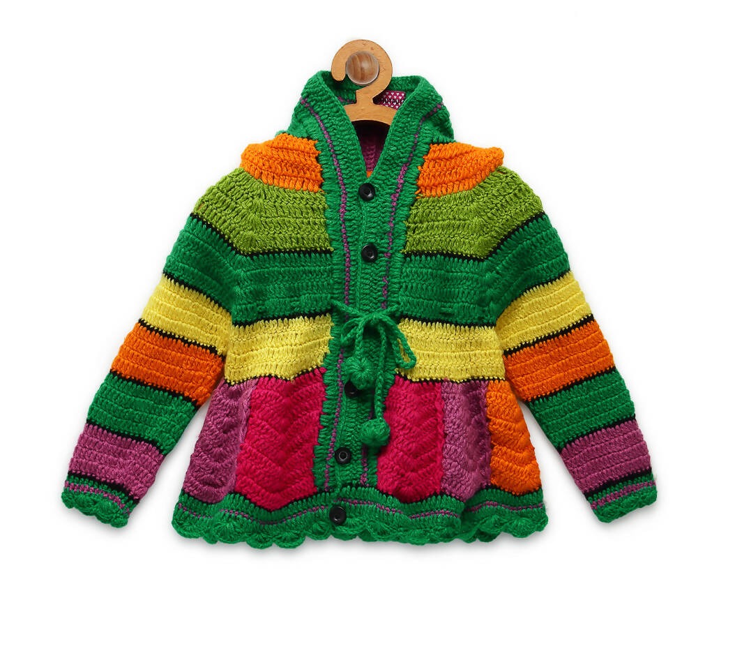 ChutPut Hand knitted Rainbow Hooded Sweater For Baby Boys - Multi | Grocsy