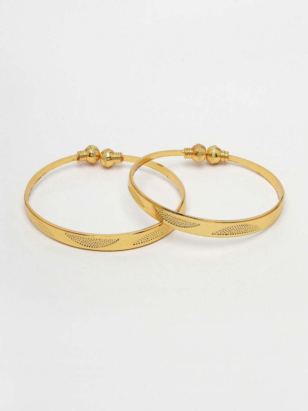 NVR Women's Set of 2 Gold-Polished Handcrafted Adjustable Bangles | Grocsy