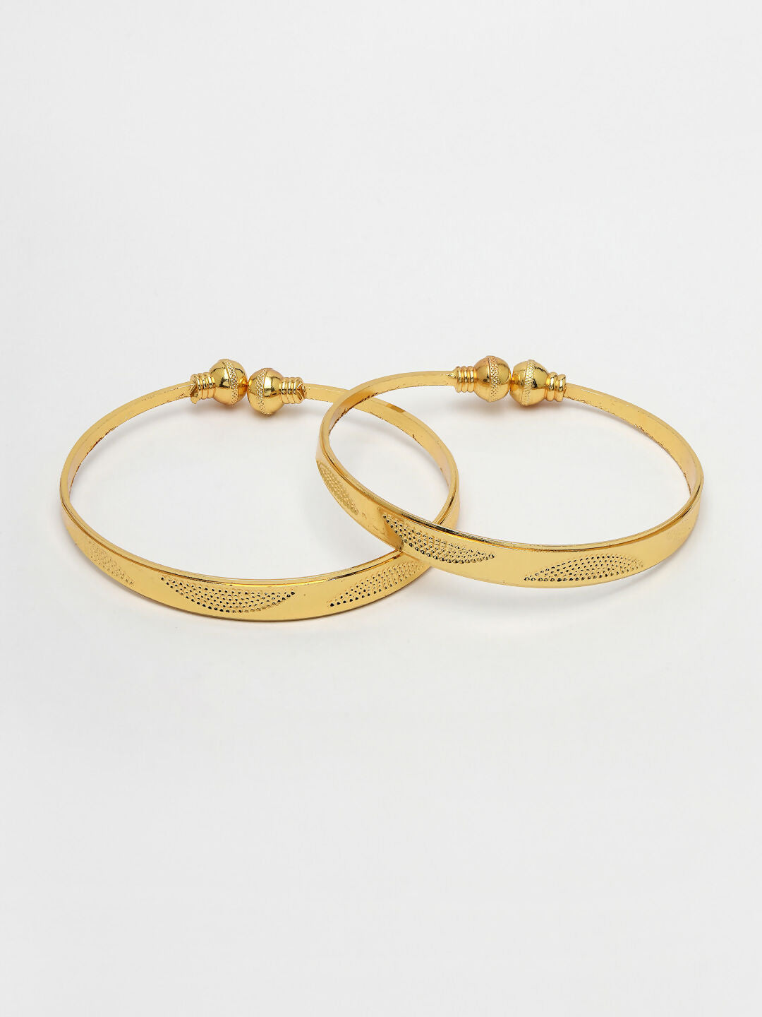 NVR Women's Set of 2 Gold-Polished Handcrafted Adjustable Bangles | Grocsy