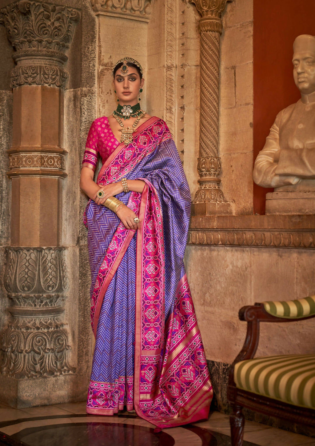 Purple Banarasi Weaving, Ultra Aqua Finish, Zari Work Banarasi Silk Saree - Rath Kunti | Grocsy