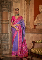 Purple Banarasi Weaving, Ultra Aqua Finish, Zari Work Banarasi Silk Saree - Rath Kunti | Grocsy