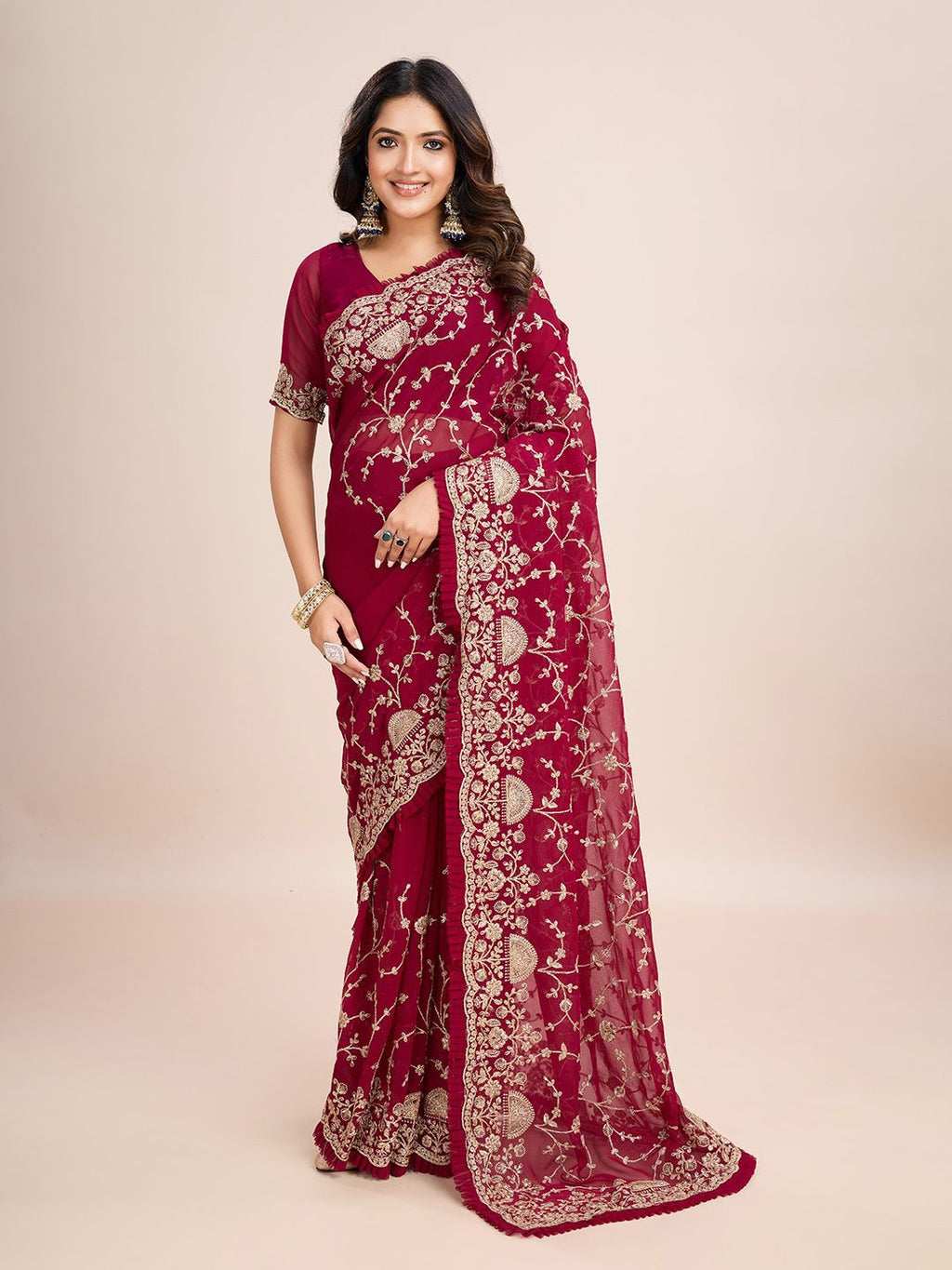 kasee Floral Embroidered Pure Georgette Ready to Wear Saree | Grocsy