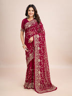kasee Floral Embroidered Pure Georgette Ready to Wear Saree | Grocsy