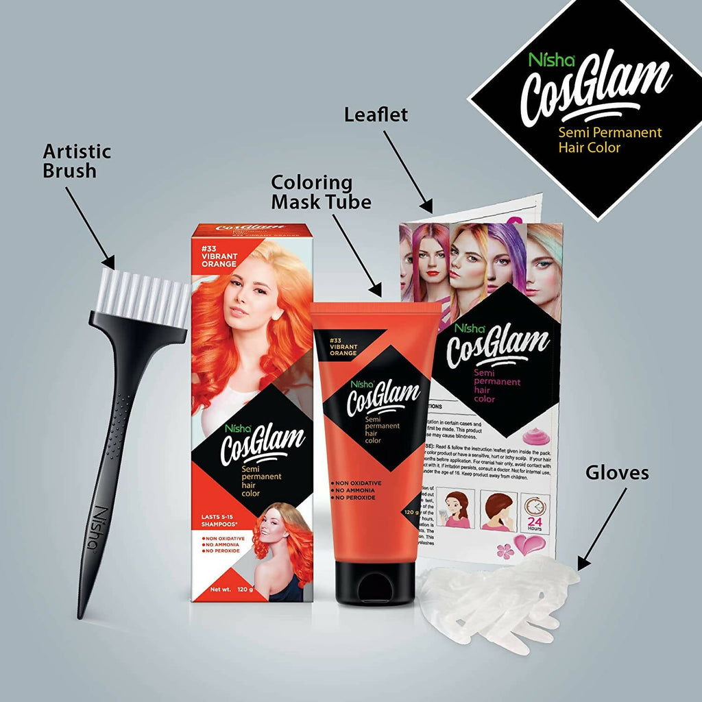 Nisha Cosglam Semi Permanent Hair Color 33 Vibrant Orange | Grocsy