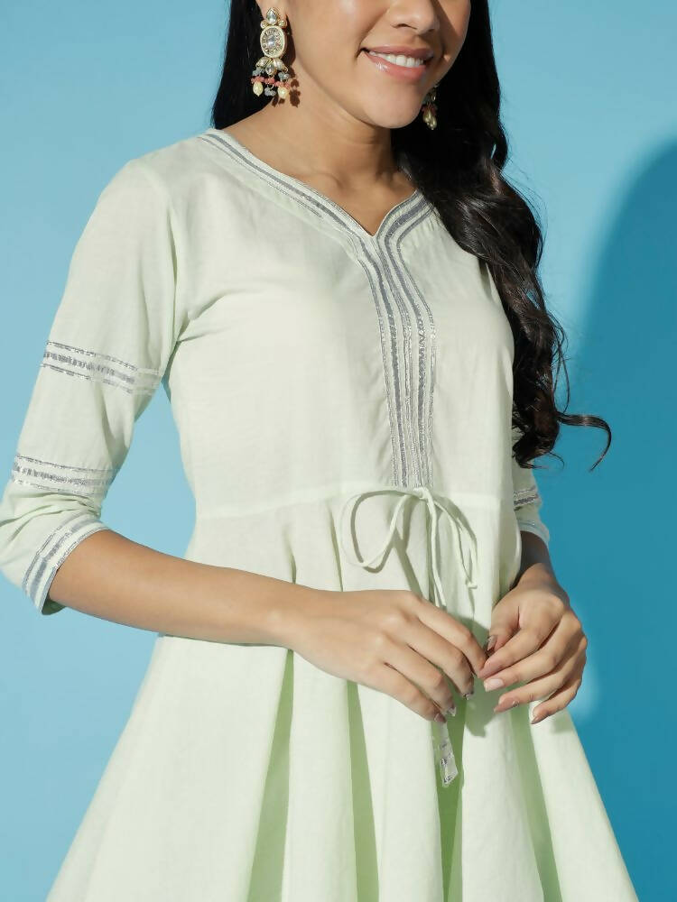 Myshka Women Green Solid Kurta & Palazzos With Dupatta | Grocsy