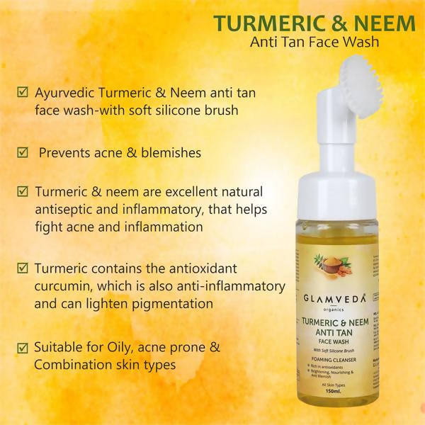 Glamveda Ayurvedic Turmeric & Neem Anti Tan Face Wash With Soft Silicone Brush | Grocsy