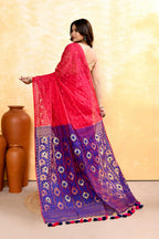 Piyari Fashion Women's Rani Pink Embellished Cotton Blend Jamdani Saree | Grocsy