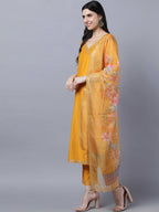 Myshka Stylish Mustard 3/4 Sleeve Women's Kurta Pant with Dupatta Set | Grocsy