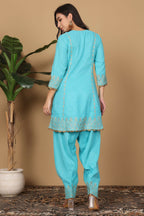 Joban Fashion Turquoise Georgette Kurta Set | Grocsy