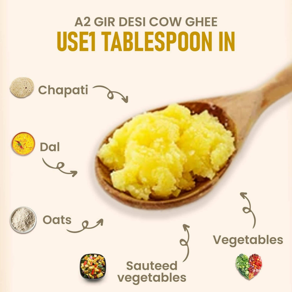 Upaveda A2 Pure Ghee| 100% Gir Cow Ghee | A2 Cow Desi Pure Ghee | Organic Grass Fed Cows | Traditional Bilona Method Ghee | Grocsy