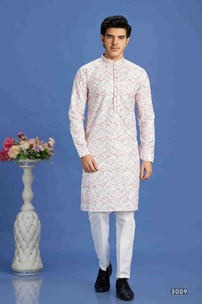 Raivat Ethnic Cotton Embroidery Kurta Pajama In Pink Colour | Grocsy