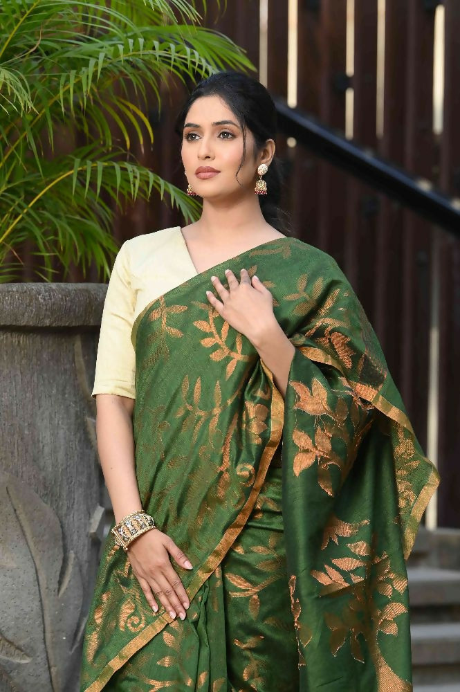 Beatitude Green Cotton Floral Jamdani Saree | Grocsy