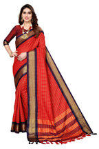 Vamika Weaving Red Cotton Silk Saree | Grocsy
