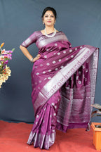 Jyoti Fashion Women's Wine Soft Banarasi Silk Zari Woven Saree with Blouse | Grocsy