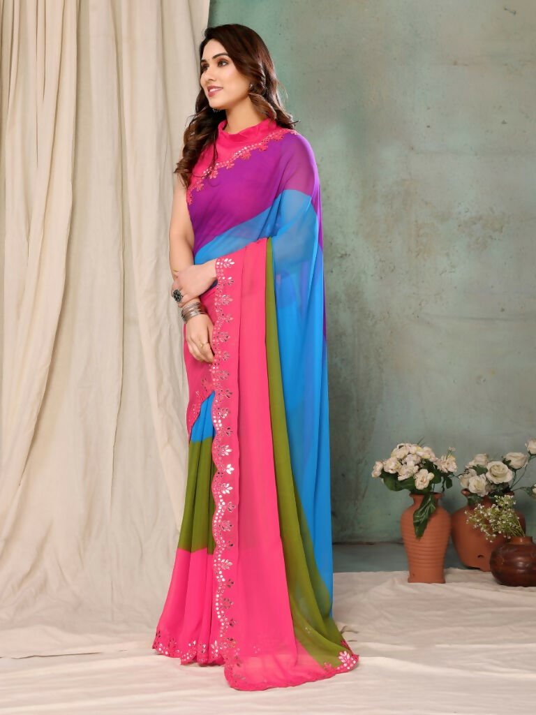 Aafreen Partywear Designer Multi Georgette Fancy Saree | Grocsy