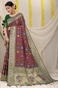 Jyoti Fashion Women's Wine Patola Silk Zari Woven Saree with Blouse | Grocsy