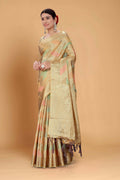 Beige Soft Organza Woven Design Saree With Unstitched Blouse Piece - Zaara | Grocsy