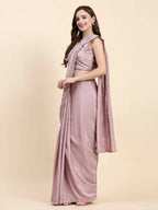 Pink Silk Satin Solid Ready to wear Saree with stitched Blouse - Satiksha | Grocsy