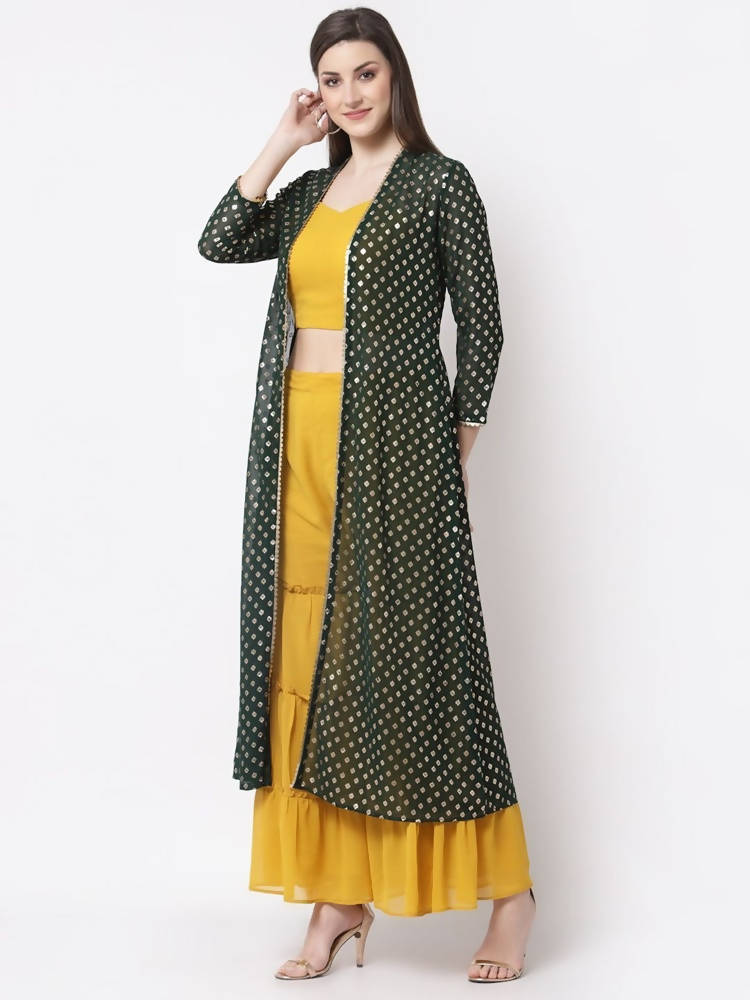 Myshka multi color Color Georgette Solid Top With Pant And Shrug Set | Grocsy