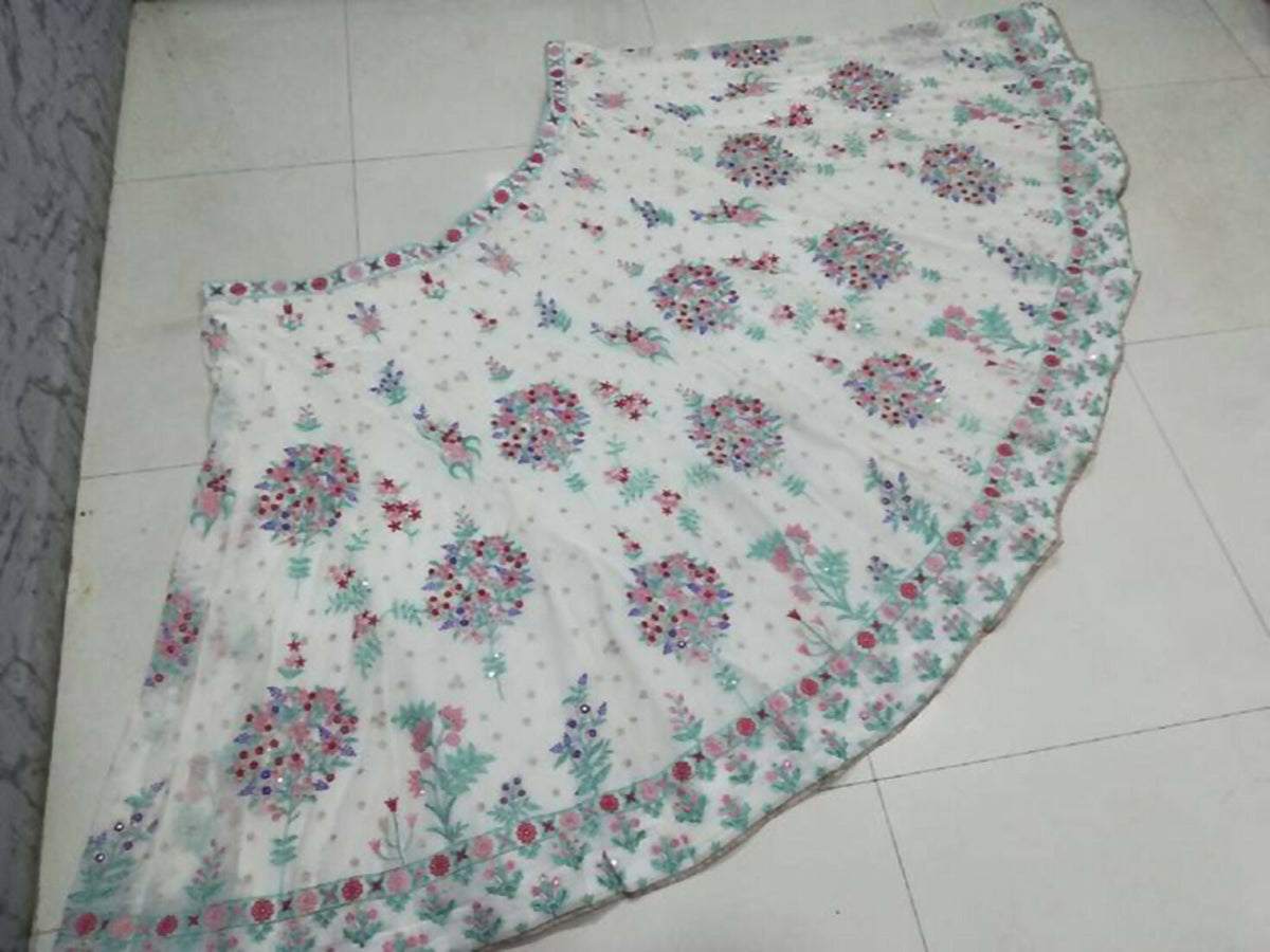 Jyoti Fashion Cream Thread Embroidery Georgette Designer Lehenga Choli with Dupatta | Grocsy