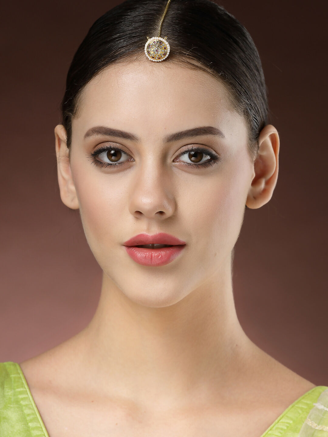 NVR Women's Gold-Polished CZ Stone-Studded Borla Maang Tikka | Grocsy