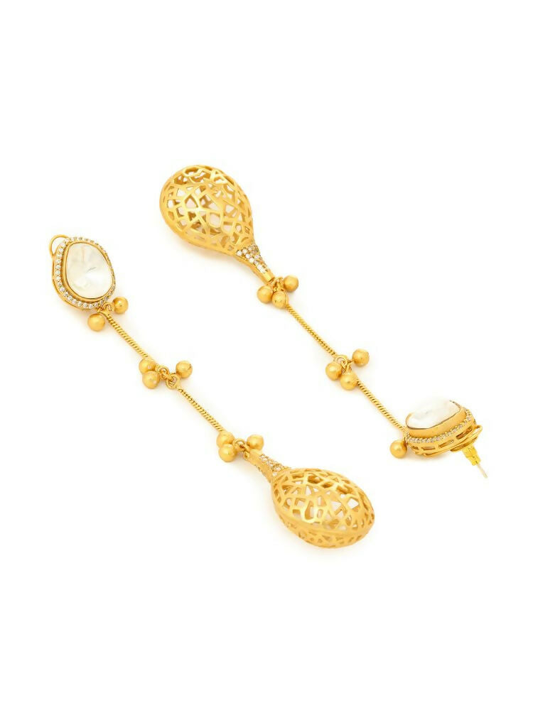 Glass Kundan Antique finish Long Earrings - Ruby Raang | Grocsy