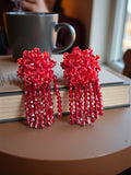 Inhanns Handmade Crystal Water Fall Earrings - Short - Maroon Small | Grocsy