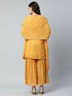 Ahalyaa Womens Mustard Georgette Gold Foil Printed Kurta Sharara Set With Dupatta | Grocsy