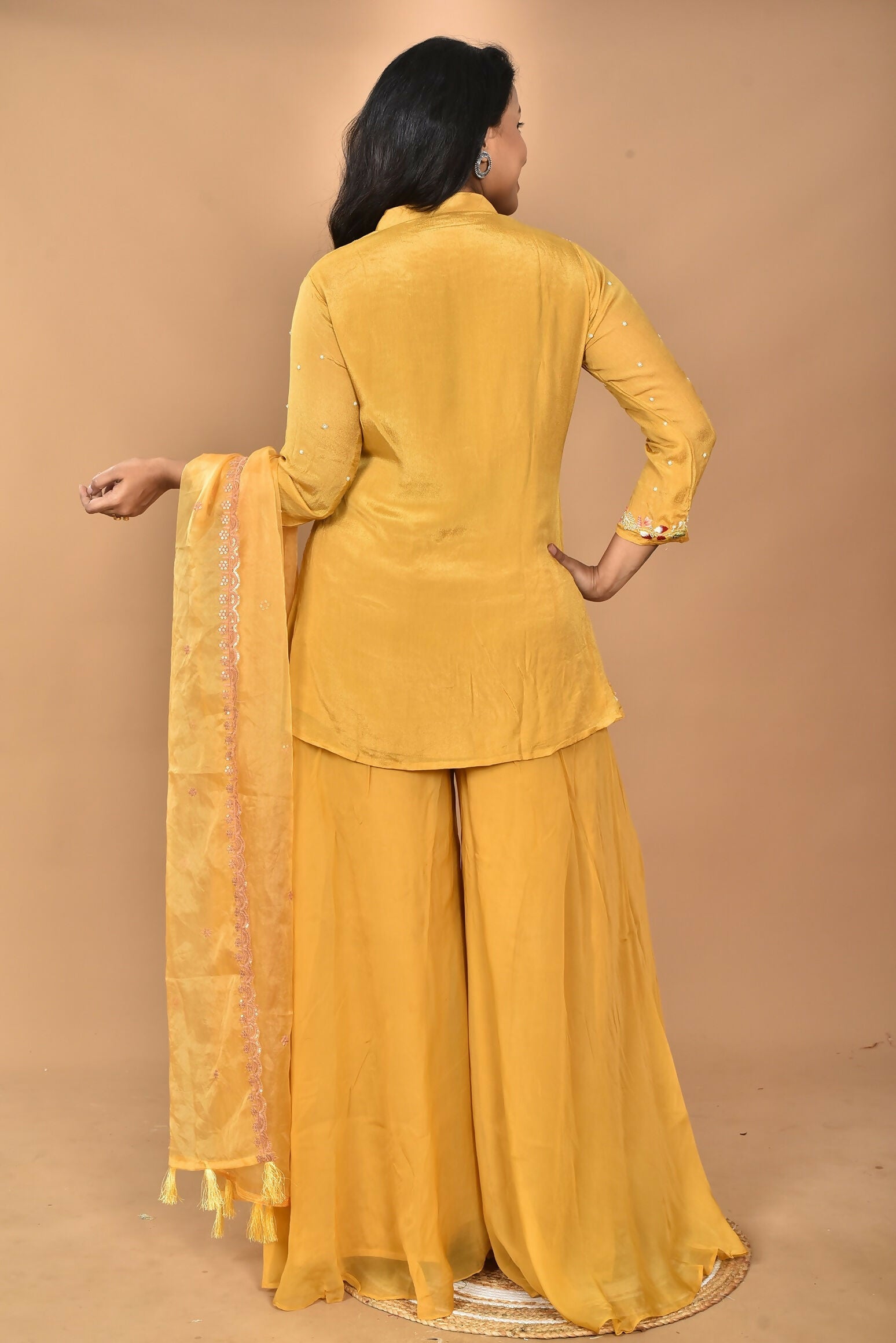 Morchari Women And Hand Embroidery Palazzo Set-Yellow | Grocsy