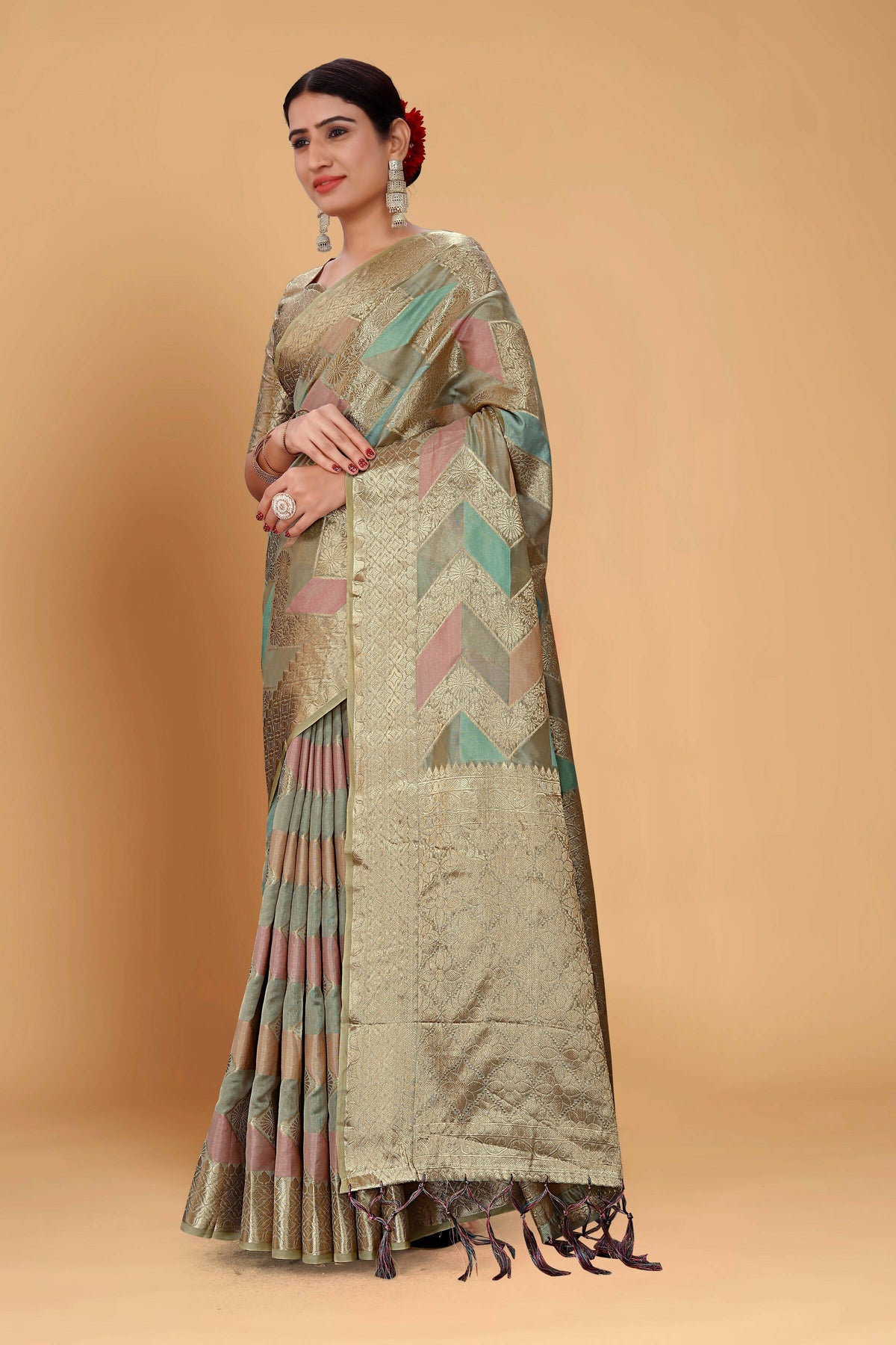 Grey Soft Organza Woven Design Saree With Unstitched Blouse Piece - Zaara | Grocsy
