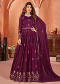 Wine Purple Festive Embroidered Art Silk Anarkali Suit - Emponline | Grocsy