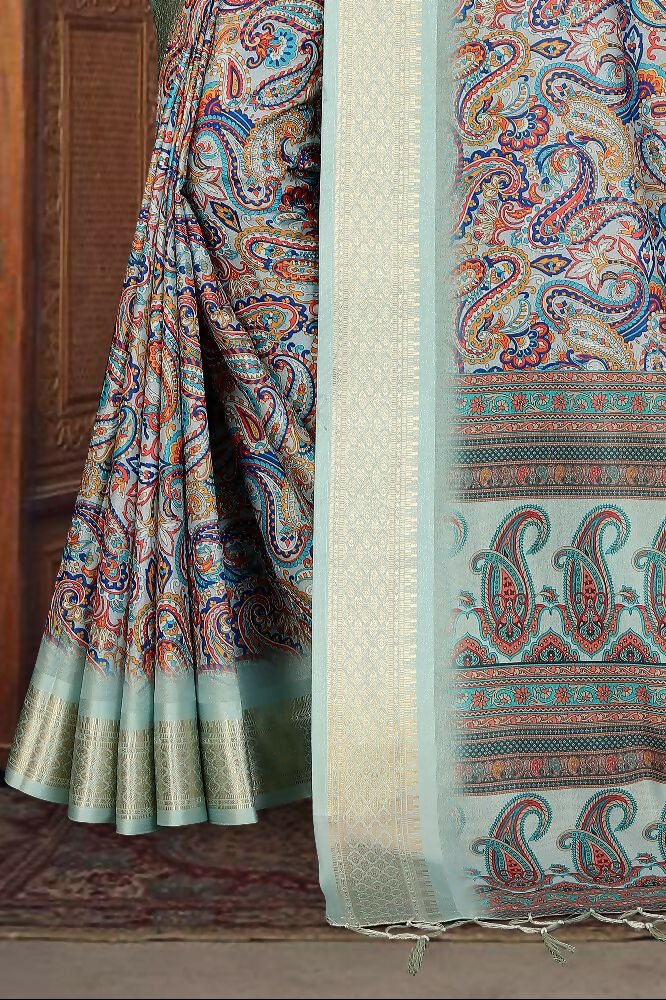 PR Fashion Multi Heavy Rich Cotton Silk Digital Print & Jacquard Saree | Grocsy